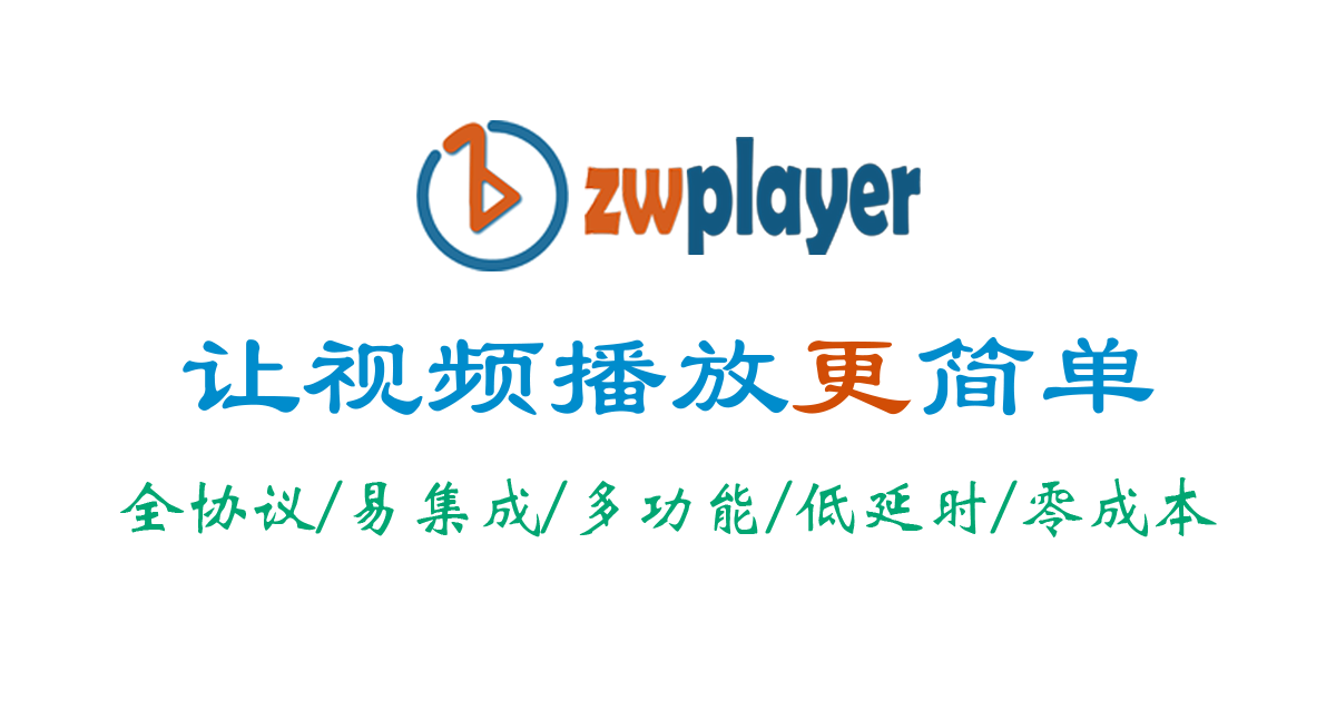 zwplayer 让视频播放更简单。支持webrtc超低延时播放、rtsp无插件在线播放、本地文件拖拽播放；支持双字幕、弹幕、自适应码流的极简web网页播放器的宣传海报，photoshop制作，效果一般
